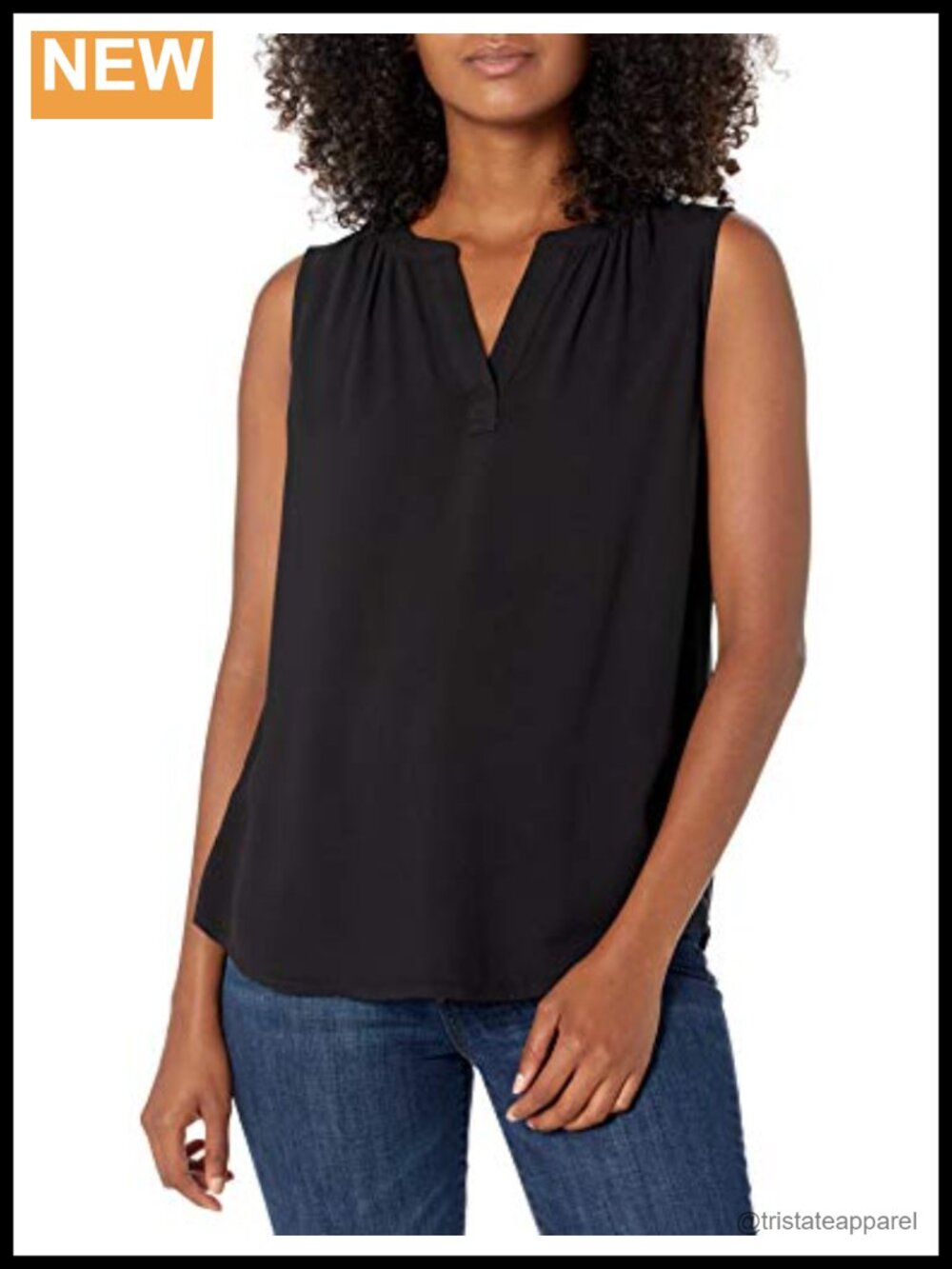 Sleeveless V-Neck Woven Shirt Relaxed Fit Popover Blouse
